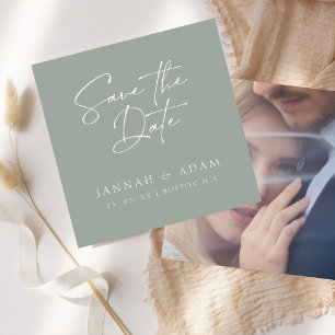 Minimal Sage Green Script Photo Wedding Save The Date