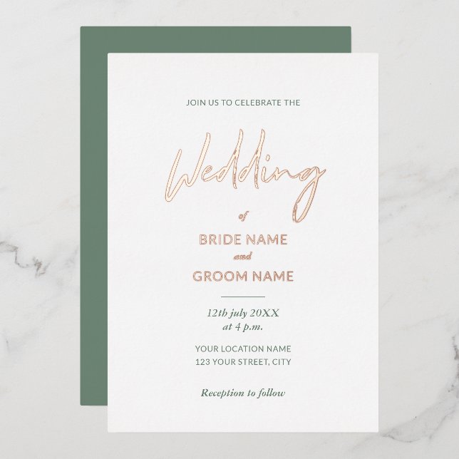 Minimal Sage Green Script Wedding  (Front/Back)