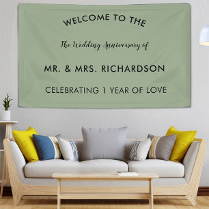 Minimal Sage Green Simple 1st Wedding Anniversary Banner