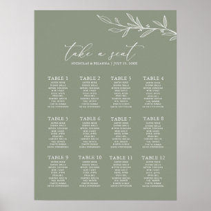 Minimal Sage Green Wedding 12 Table Seating Chart