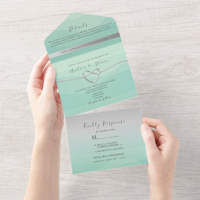 Minimal Sage Green Wedding All In One Invitation (Tearaway)