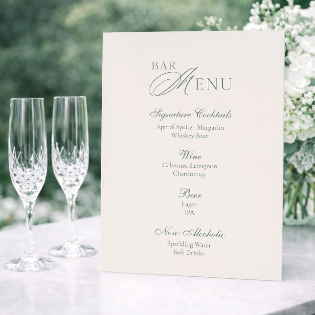 Minimal Sage Green Wedding Bar Menu Sign Invitation (Creator Uploaded)