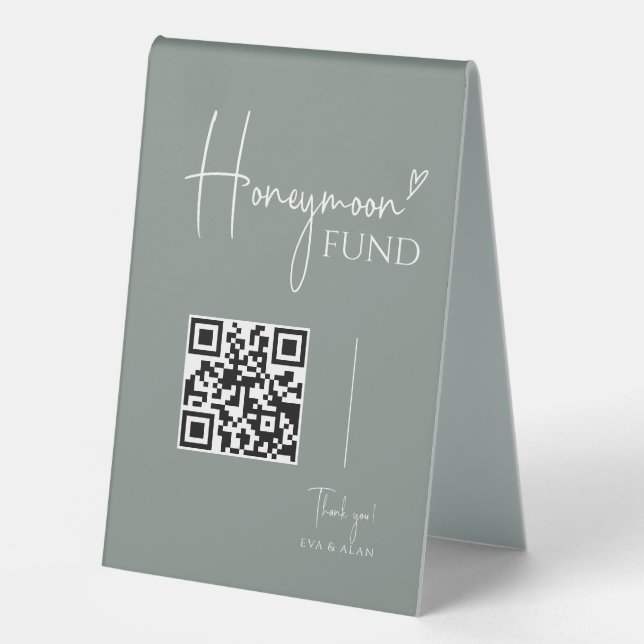 Minimal Sage Green Wedding Honeymoon Fund QR Code (Front)