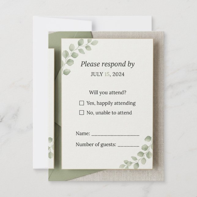 Minimal Sage Green Wedding RSVP Card (Front)
