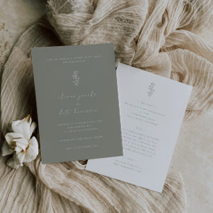 Minimal Sage Green White Front & Back Wedding  Invitation