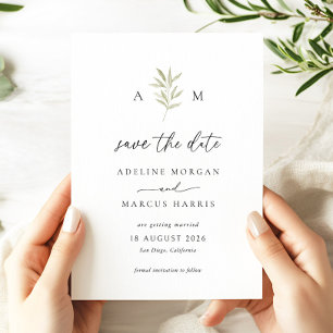 Minimal Sage Greenery Save the Date Card