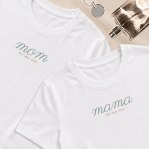 Minimal Sage Script & Gold Mum Established T-Shirt