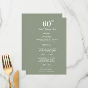 Minimal Sage & White 60th Birthday Party Custom Menu