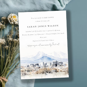 Minimal Salt Lake City Utah Watercolor Baby Shower Invitation
