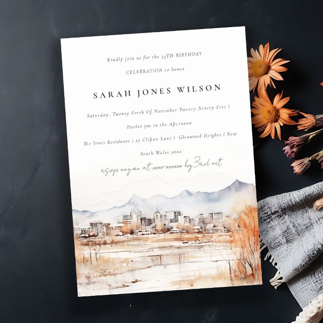Minimal Salt Lake City Utah Watercolor Birthday Invitation (Creator Uploaded)