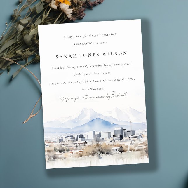 Minimal Salt Lake City Utah Watercolor Birthday Invitation (Creator Uploaded)