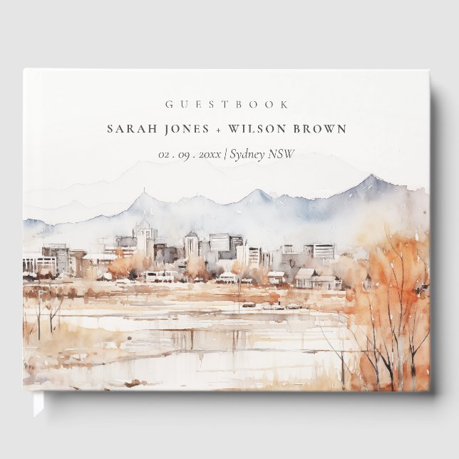 Minimal Salt Lake City Utah Watercolor Wedding Guest Book (Front)