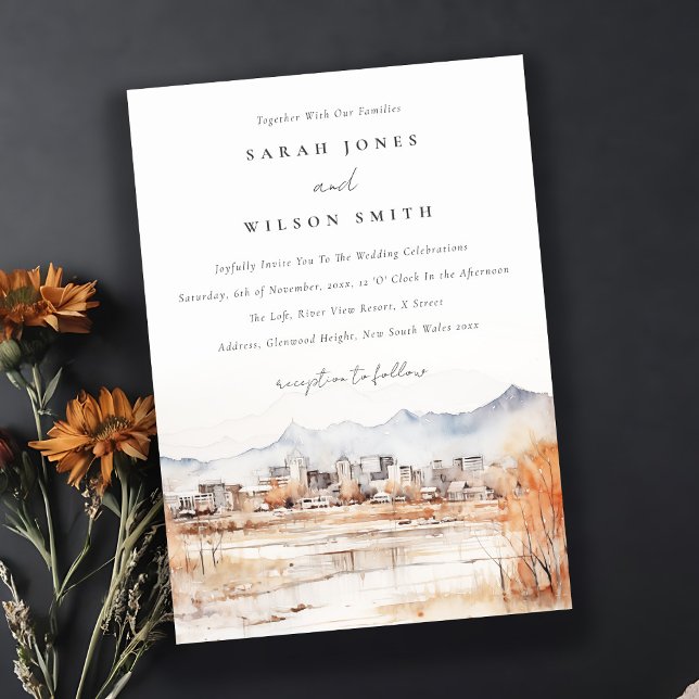 Minimal Salt Lake City Utah Watercolor Wedding Invitation (Creator Uploaded)