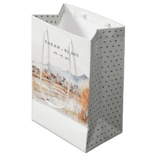 Minimal Salt Lake City Utah Watercolor Wedding Medium Gift Bag