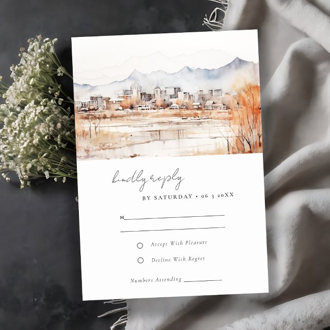 Minimal Salt Lake City Utah Watercolor Wedding RSVP Card (Creator Uploaded)