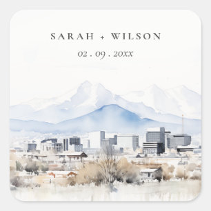 Minimal Salt Lake City Utah Watercolor Wedding Square Sticker