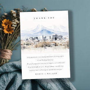 Minimal Salt Lake City Utah Watercolor Wedding Thank You Card
