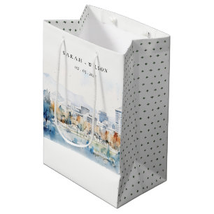 Minimal San Jose, California Watercolor Wedding Medium Gift Bag
