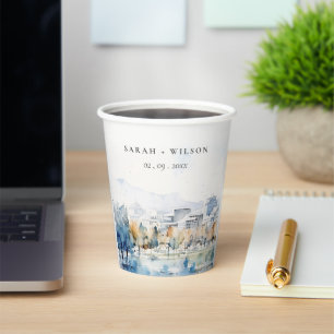 Minimal San Jose, California Watercolor Wedding Paper Cups