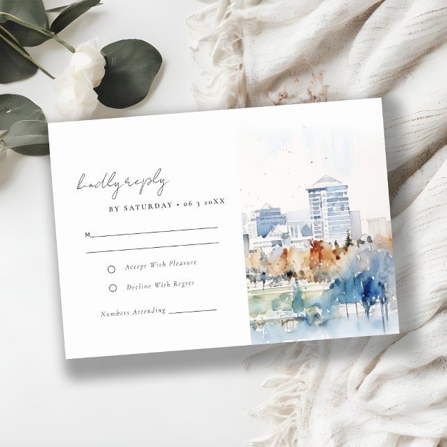 Minimal San Jose California Watercolor Wedding RSVP Card (Creator Uploaded)