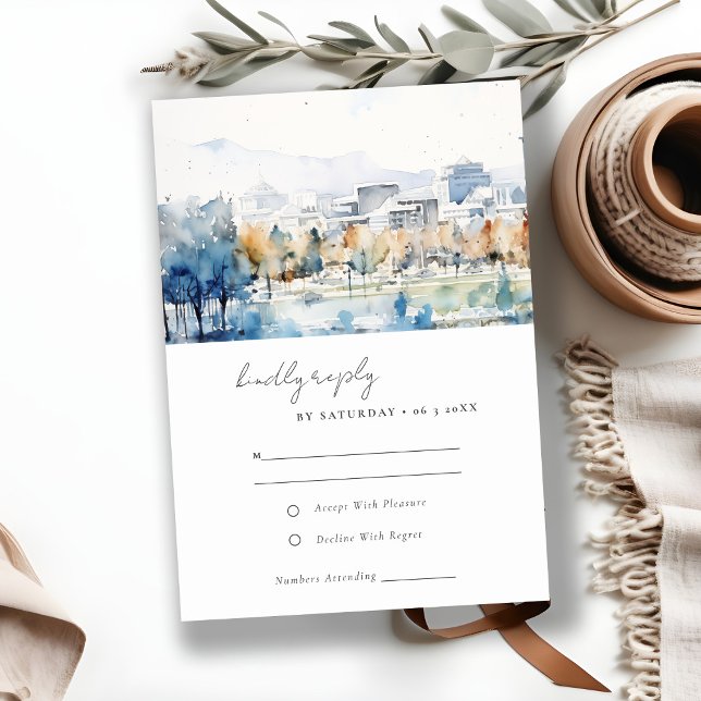Minimal San Jose California Watercolor Wedding RSVP Card (Creator Uploaded)