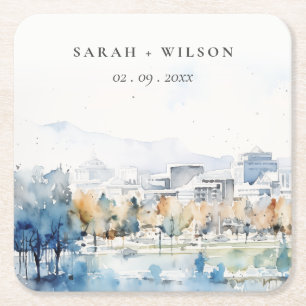 Minimal San Jose, California Watercolor Wedding Square Paper Coaster
