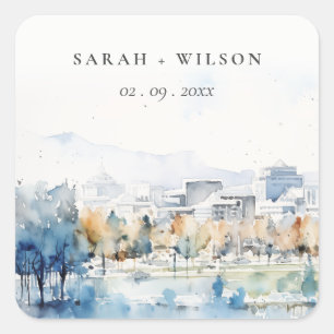Minimal San Jose, California Watercolor Wedding Square Sticker