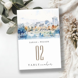 Minimal San Jose, California Watercolor Wedding Table Number