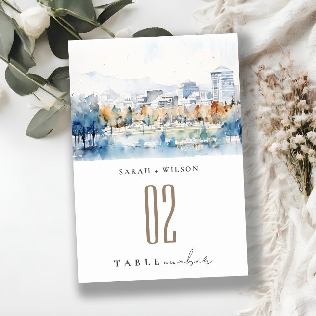 Minimal San Jose, California Watercolor Wedding Table Number (Creator Uploaded)