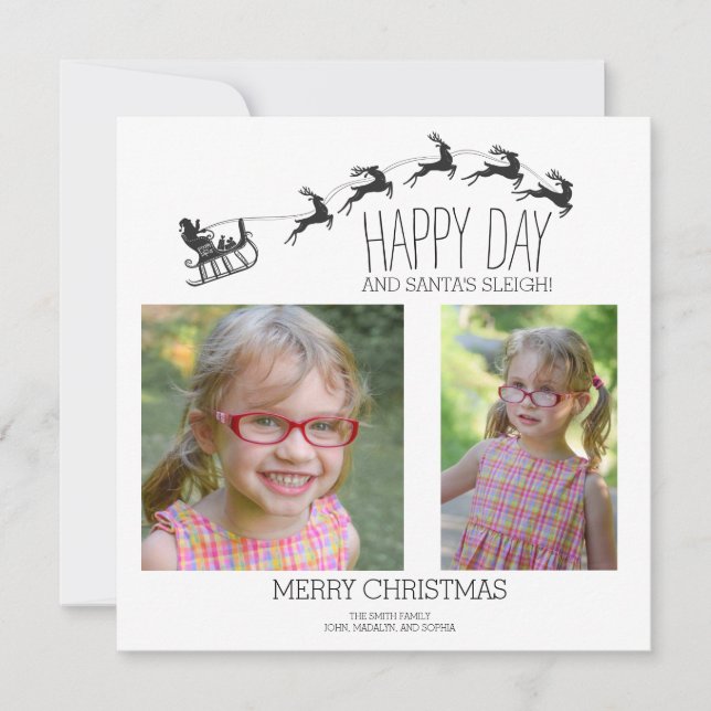 Minimal Santa's Sleigh 2 Photo Merry Christmas (Front)