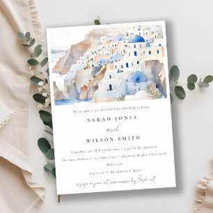 Minimal Santorini Greece Watercolor Couples Shower Invitation