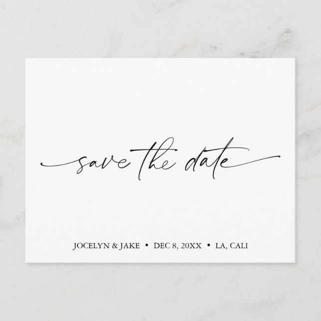 Minimal Save the Date Elegant Calligraphy Postcard (Front)