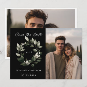 Minimal Save the Date Green Wreath Announcement
