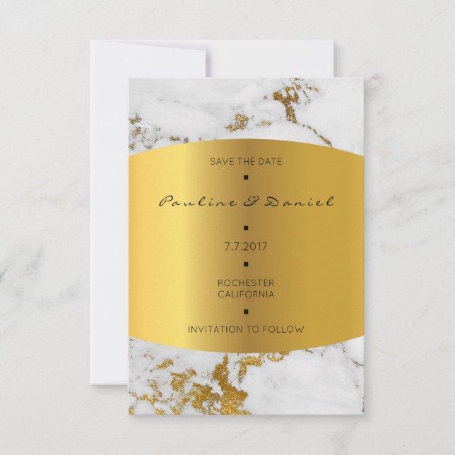 Minimal Save The Date Marble White Gray Gold (Front)