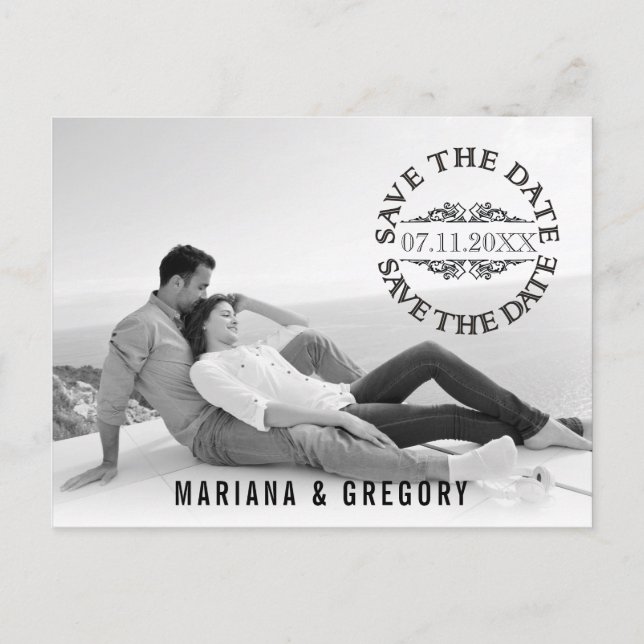 Minimal Save the Date modern wedding photo Announcement Postcard (Front)