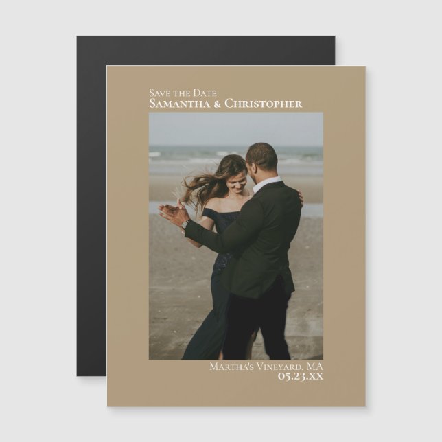 Minimal Save the Date Vertical Photo Tan Magnet (Front/Back)