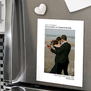 Minimal Save the Date Vertical Photo White Magnet