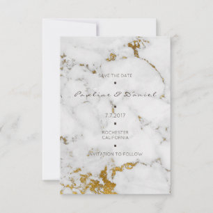 Minimal Save The Date White Gray Marble Gold