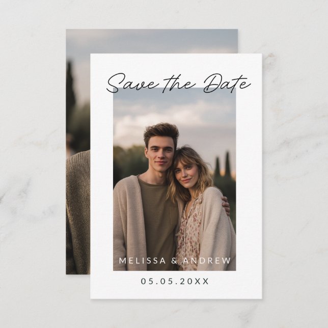 Minimal Save the Date With Scripted lettering (Front/Back)