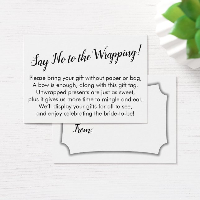 Minimal Say No to Wrapping Bridal Shower Gift Card (Desk)