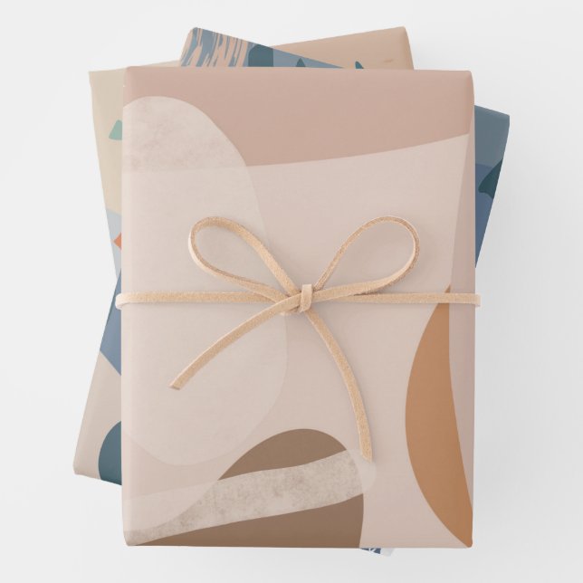 Minimal Scandi Beige Cream Rustic abstract shapes Wrapping Paper Sheet (In situ)