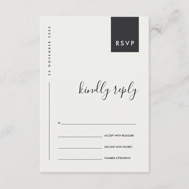 MINIMAL SCANDI BLACK WHITE TYPOGRAPHY WEDDING RSVP ENCLOSURE CARD (Front)