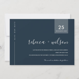 MINIMAL SCANDI MODERN NAVY BLUE GREY TYPOGRAPHY SAVE THE DATE