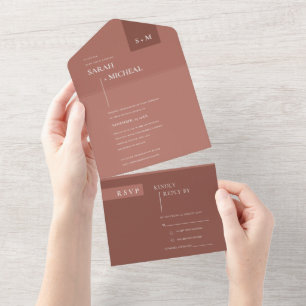 MINIMAL SCANDI RUST TERRACOTTA MONOGRAM WEDDING ALL IN ONE INVITATION