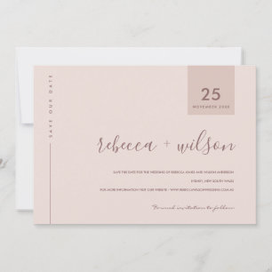 MINIMAL SCANDI SOFT BLUSH PEACH PINK TYPOGRAPHY SAVE THE DATE