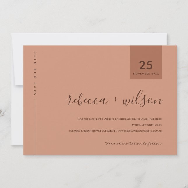 MINIMAL SCANDI TERRACOTTA RUST ORANGE TYPOGRAPHY SAVE THE DATE (Front)