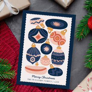 Minimal Scandinavian Blue Ornaments Non-Photo Holiday Card