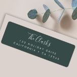 Minimal Scandinavian Forest Green Return Address<br><div class="desc">A stylish modern holiday return address label with a handwritten script font for your family name in white with a dark forest green feature colour in a 'scandi' scandinavian design style. The name and address can be easily customised for a personal touch. A trendy, minimalist and contemporary design to stand...</div>
