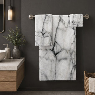 minimal scandinavian modern chic grey white marble bath towel set