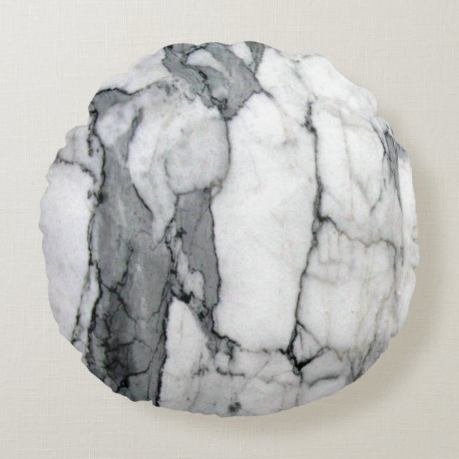 minimal scandinavian modern chic grey white marble round cushion (Front)